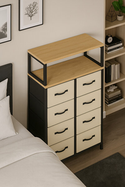 moniev 2 Raflı 8 Çekmeceli Şifonyer Yatak Odası Çocuk Odası Düzenleyici Deri Çekmeceli Organizer