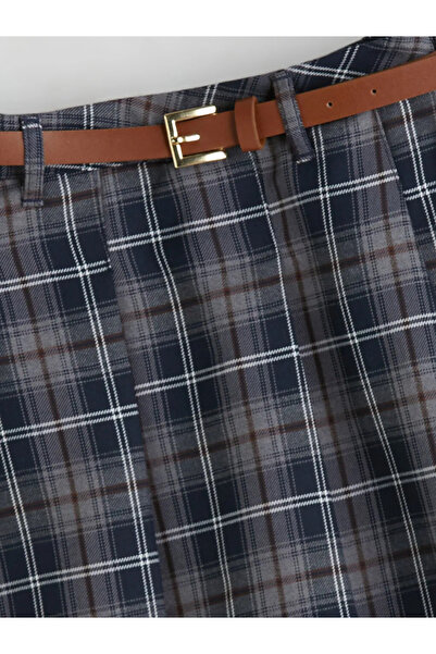 LC Waikiki Lcw Kids Navy Blue Elastic Waist Plaid Girls' Shorts Skirt