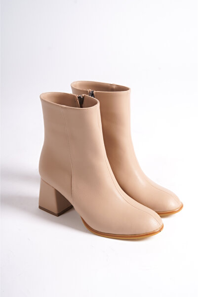 Ymn ayakkabı Nude Kadın Topuklu Bot | Günlük ve Şık Kısa Topuklu Fermuarlı Bot | Yeni Sezon Moda Ayakkabı Boots