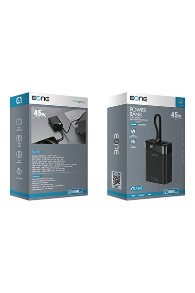 Armor EONE GIANT 20000mAh Power Bank 45W Fast Charging with Type-C and USB Ports and Built-in Cable Practical Portable Design