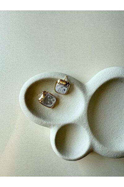 ZEYN BUTİK AKSESUAR Gold Kare İnci Küpe