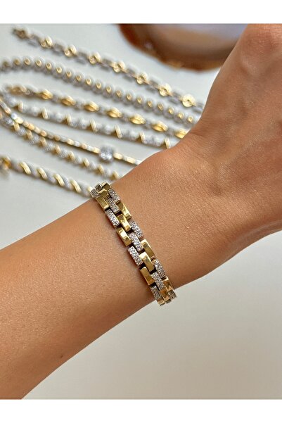 YOUES JEWELRY MİX LÜX SERİ Gold Gümüş Renk Bileklik Renk Atmaz Kuyumcu Model Kadın Bileklik 1 Adet Bileklik