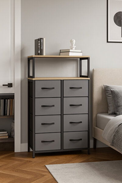 moniev 2 Raflı 8 Çekmeceli Şifonyer Yatak Odası Çocuk Odası Düzenleyici Deri Çekmeceli Organizer