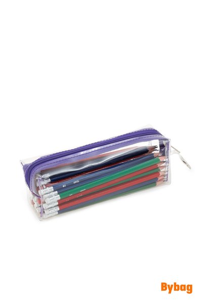 BYBAG Dark Purple Zippered Quality Pvc Transparent Pen Holder Makeup Bag Pencil Case