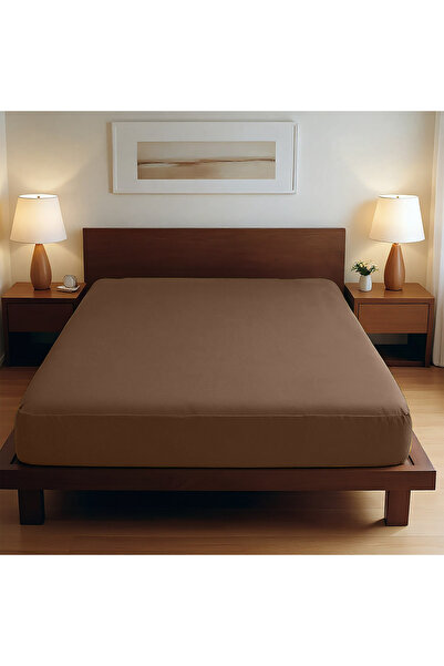 TEOHOMELİNENS 190 Gsm, 95% Cotton 5% Elastane Single Jersey Fitted Sheet Single Size 90-100X200 cm - Caramel