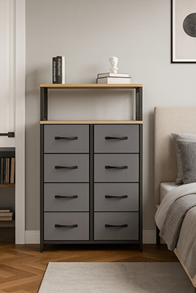 moniev 2 Raflı 8 Çekmeceli Şifonyer Yatak Odası Çocuk Odası Düzenleyici Deri Çekmeceli Organizer