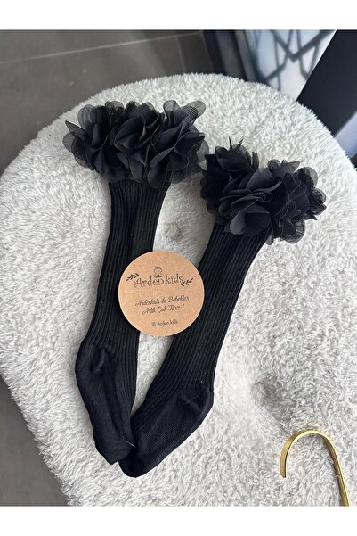libayskids Siyah Fırfırlı Diz Altı Çorap