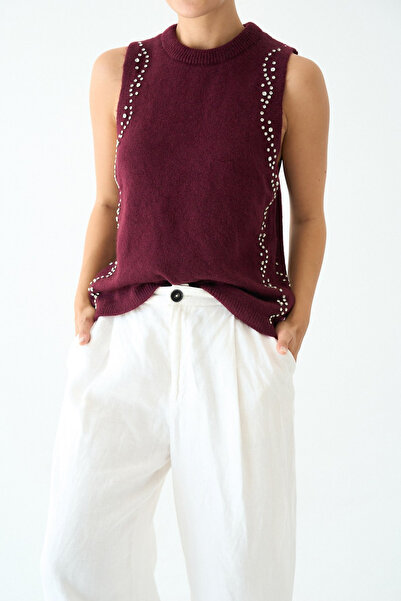 LOOSH Kadın Bodrum Bisiklet Yaka Taş İşleme Detaylı Süveter