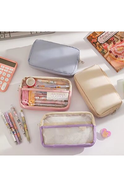 Meyra Accessories kawaii şeffaf büyük boy geniş kapasiteli kanvas su geçirmez kalemlik cüzdan sevimli hediyelik