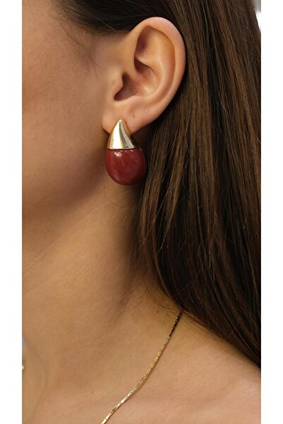 Jerie Gold Burgundy Drop Figure Earrings