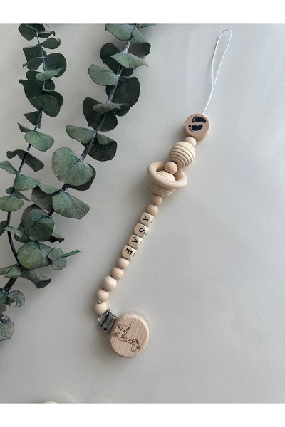 MİRZAS BALKES Doğal isme özel ahşap bebek emzik askısı