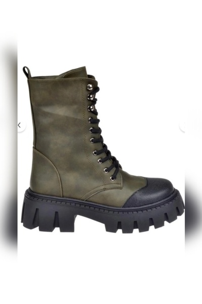 Elina Ayakkabı Kalın Tabanlı Postal Kadın Bot Sms-10108 Haki