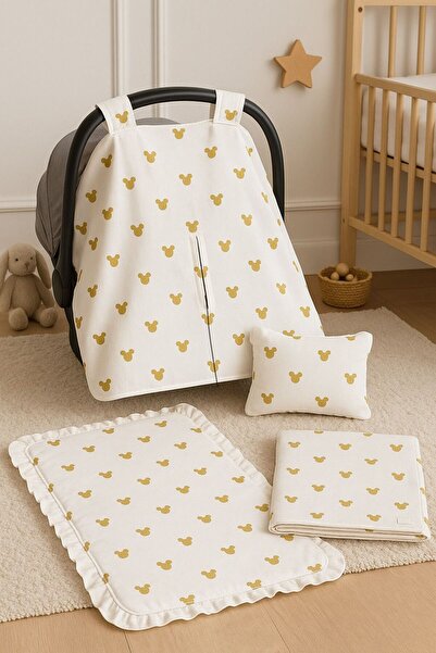 Babycitytr Alt Açma Seti & Bebek Arabası Puset Örtüsü %100 Pamuk, Altın Simli, OEKO-TEX Sertifikalı