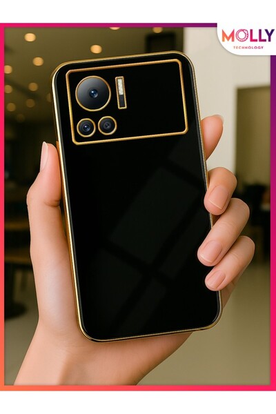 Molly İnfinix NOTE 12 Vip İçin Siyah Kenarları Gold Detaylı Lüks Silikon Kılıf