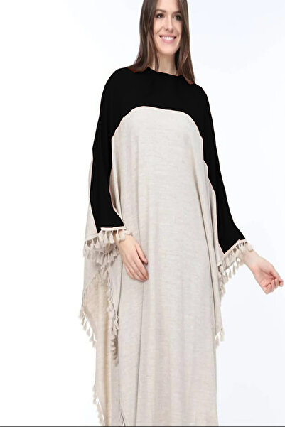 Cockatoo Women's Pinterest Tassel Detailed Two-Tone Stylish Poncho