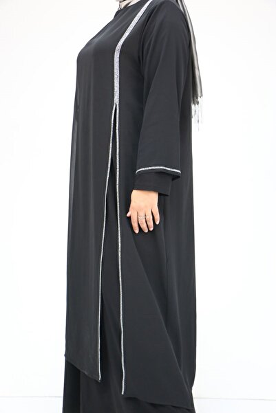 Eslina 42001 Plus Size Sandy Stone Detailed Dress - Black