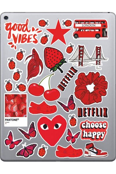 Hediyeni Al مجموعة ملصقات ذات طابع أحمر |   ملصق للكمبيوتر المحمول والدفتر والتابلت والهاتف ودفتر الملاحظات ومجلة البوليت