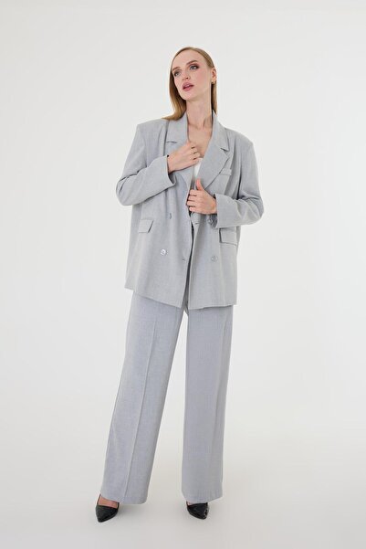 Hazel Women's Gray Polyviscose Blazer Jacket Pants Set