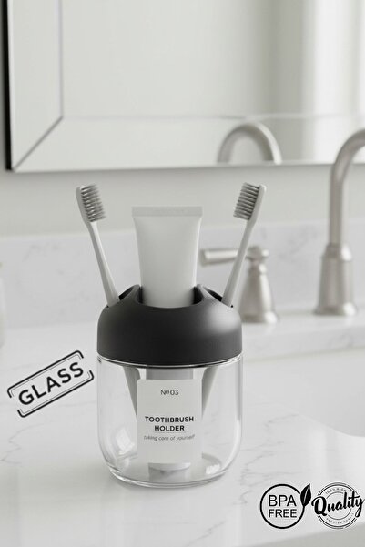 MUF HOME Cam Diş Fırçalık Modern Banyo Diş Fırçalık Şık Cam Gövde 3 Bölmeli Şeffaf Cam Diş Fırçalık Organizer