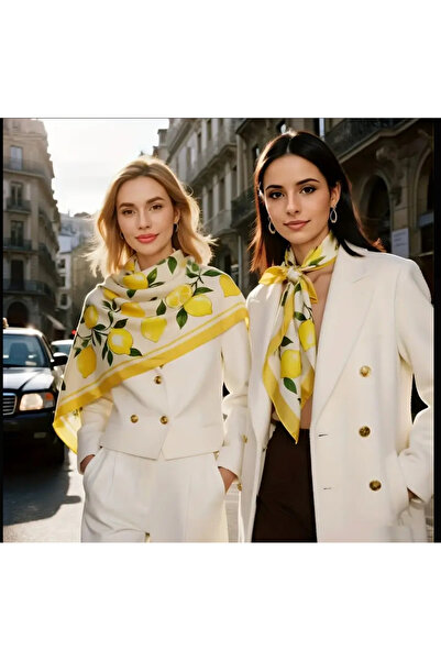 Zess store Limon baskılı saten fular eşarp bandana