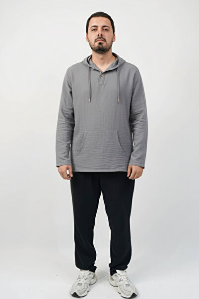 SİDE OTANTİK Hanorac pentru bărbați din muselină cu glugă cu buzunar cangur, ...