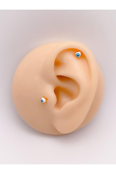 Trinos Cerrrahi Çelik Piercing ( Pirsing ) Nazar Boncuklu Tragus Helix Pierci...