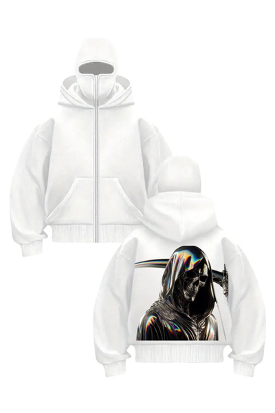 1blood سترة كارديجان للجنسين مطبوعة عليها ملاك الموت الأبيض وقناع الثلج