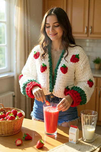 Zuviel Deco Handmade Handmade Strawberry Puffy Cardigan