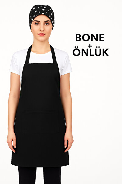 GTB BUTİK 2’li Profesyonel Mutfak Seti (Siyah Önlük + Yıldızlı Bone)