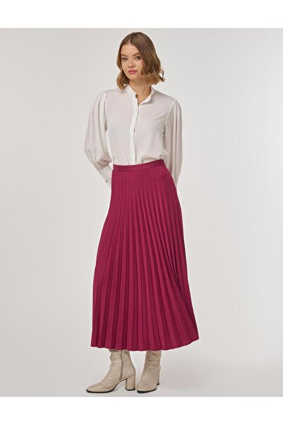 Kayra Pleated Satin Skirt Cherry