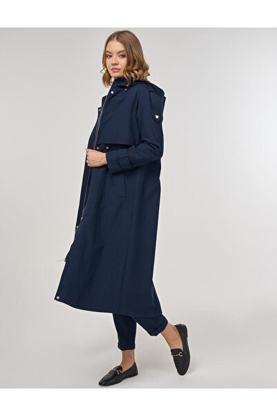 Kayra Kapüşon Detaylı Trençkot Koyu Lacivert