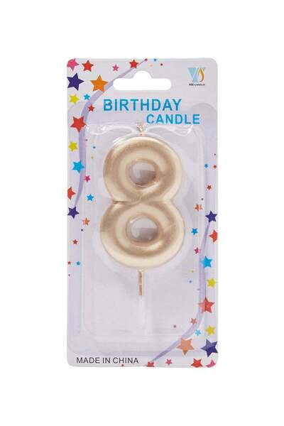 SARVAH شمعة عيد ميلاد رقم 8 باللون الذهبي مع عصا