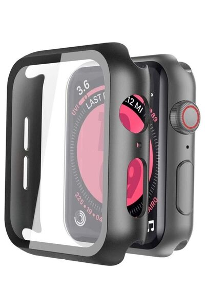 Techshare Protective Case With Tempered Glass Screen Protector For Apple Watch 44mm Black