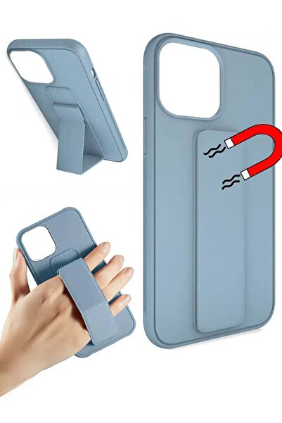 Generic Protective Case Cover with Finger Grip Kickstand for iPhone13Pro Max Cyan (Light Blue)