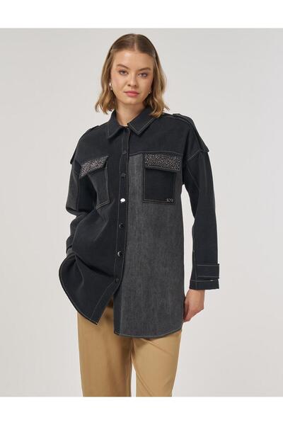 KYR Epaulette Detailed Denim Jacket Black