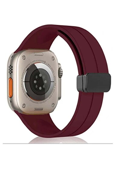 Generic Silicone Replacement Band with Magnetic Lock Compatible with Apple Watch Series 9/Ultra/Ultra 2 Burg