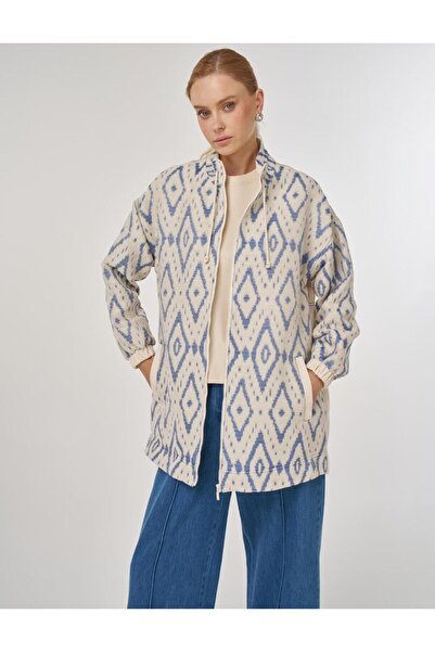 Kayra Μπουφάν με ψηλό γιακά ζακάρ Indigo