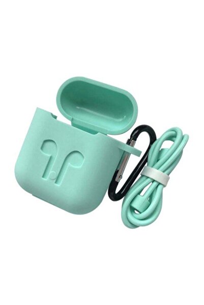 Generic Protective Case With Carabiner And Lanyard For Apple AirPods Mint Green