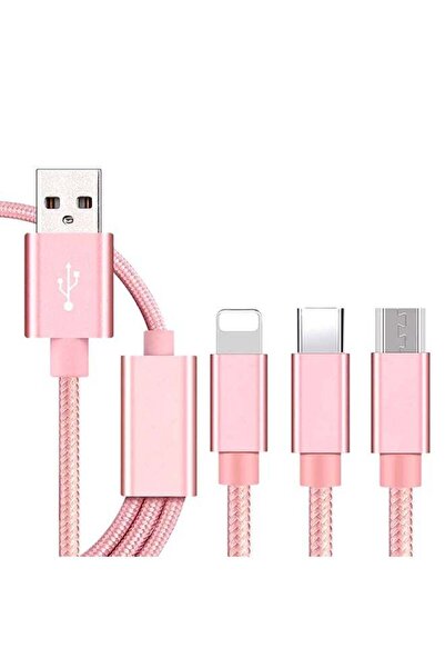Generic كابل شحن USB 3 في 1 باللون الذهبي الوردي