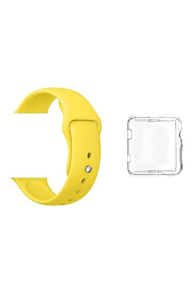 Generic Silicone Replacement Band with Cover for Apple Watch 42/44mm Yellow