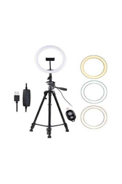 Generic حلقة إضاءة LED قابلة للتعتيم مع حامل ثلاثي القوائم - أبيض/أسود