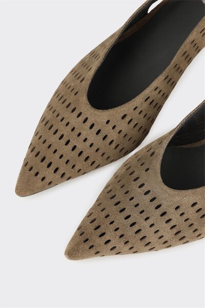 Elle Shoes Haki Deri Kadın Topuklu Ayakkabı