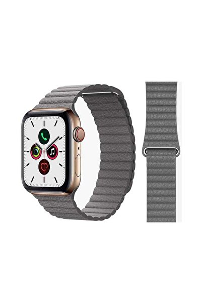 Perfii سوار جلدي أنيق لساعة Apple Watch Series 5/4/3/2/1 باللون الرمادي