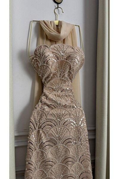 MEZON FASHION Beige/Champagne Embroidered Dress