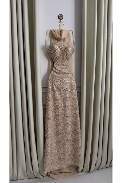MEZON FASHION Beige/Champagne Embroidered Dress