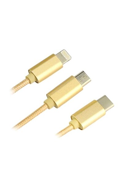 Generic 3-In-1 Aluminum Multifunction Data Cable Gold