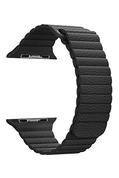 Generic سوار جلد طبيعي لساعة أبل مقاس 42 مم - أسود