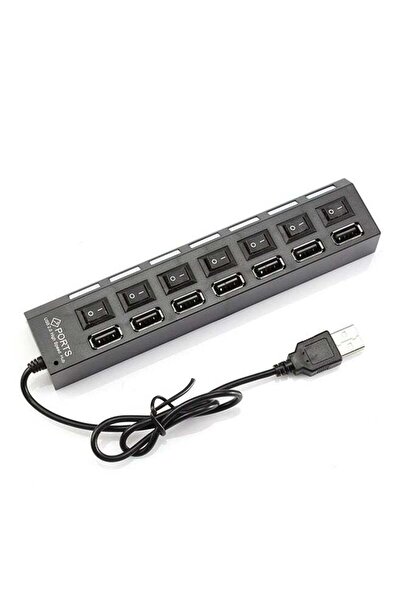 OEM موزع محول USB 2.0 ذو 7 منافذ، أسود