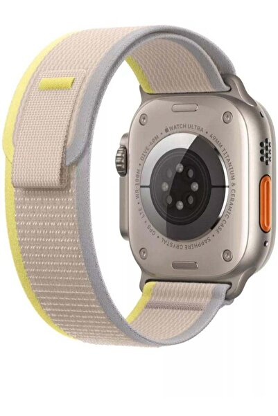 Generic سوار بديل متوافق مع ساعة Apple Watch مقاس 45/49، لون رمادي فاتح مع أصفر