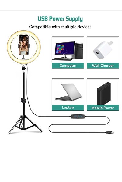 Generic حلقة إضاءة سيلفي مقاس 10 بوصات مع حامل ثلاثي القوائم قابل للتمديد وحامل هاتف و3 أوضاع ألوان ومتوافق مع البلوتوث